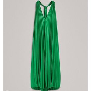 Massimo Dutti pleated halter dress - green size S